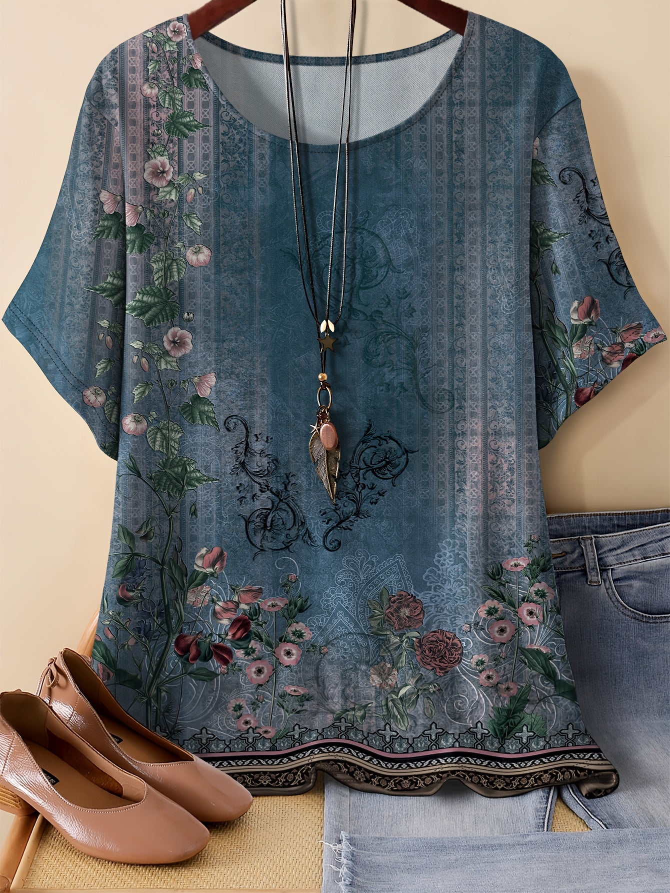 Retro Floral Oversized T-Shirt