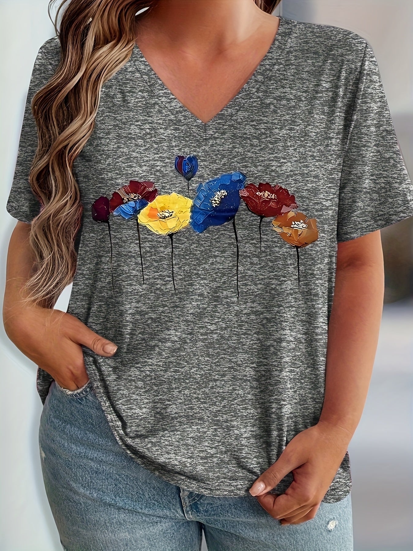 Floral V-Neck T-Shirt