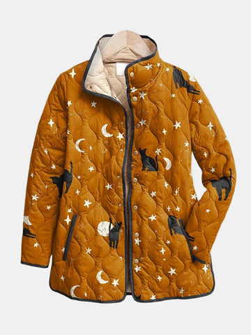 Black Quilted Jacket with Cat Pattern