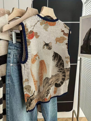 Kitten Graphic Knit Vest