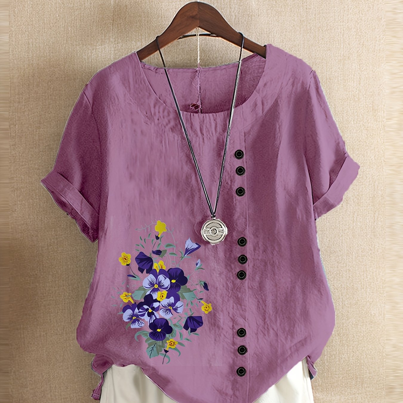 Floral Shirt with Decorative Buttons