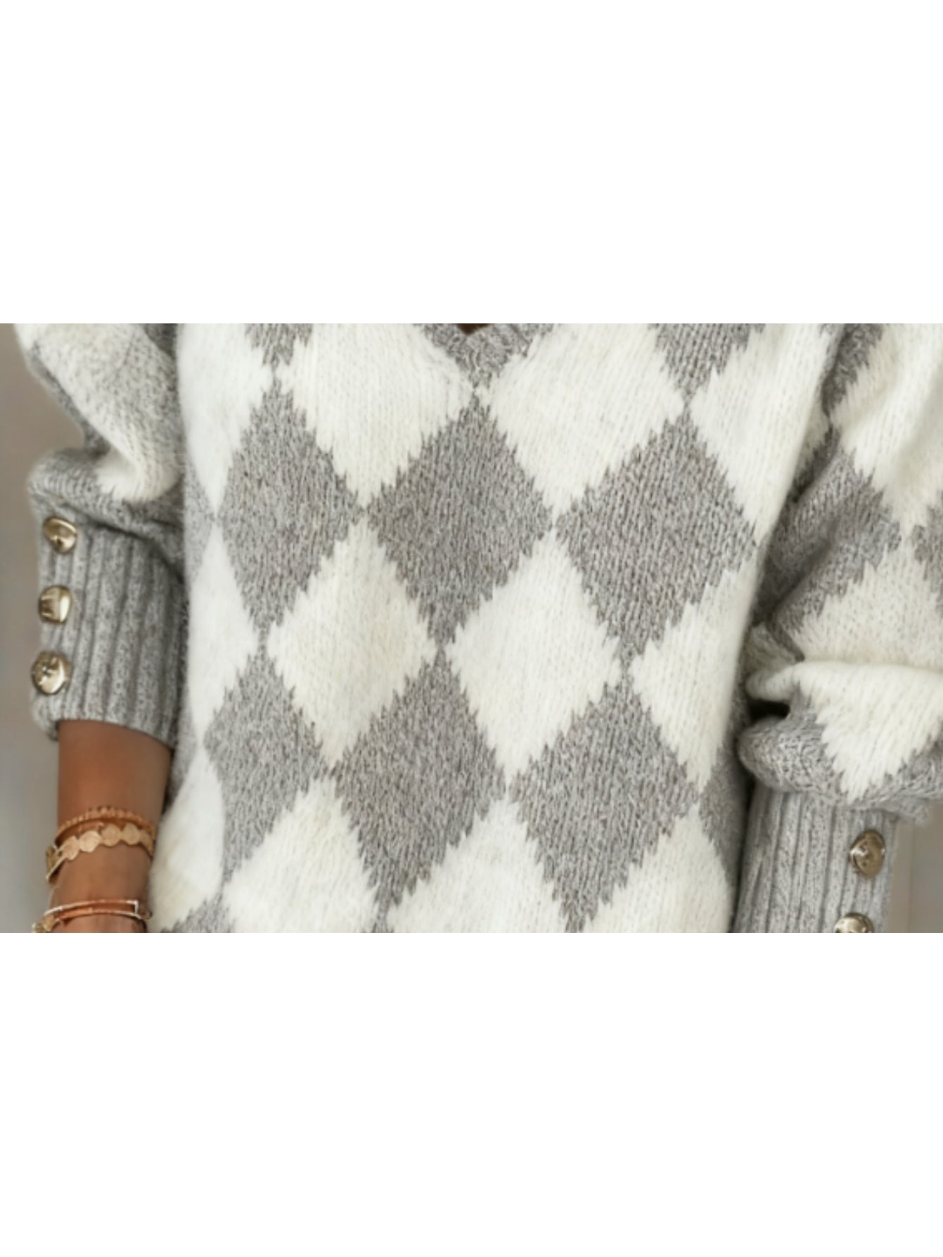 Contrast V-Neck Color Block Sweater