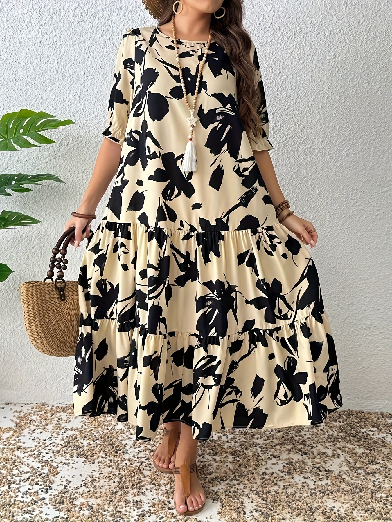 Printed Tiered Midi Dress