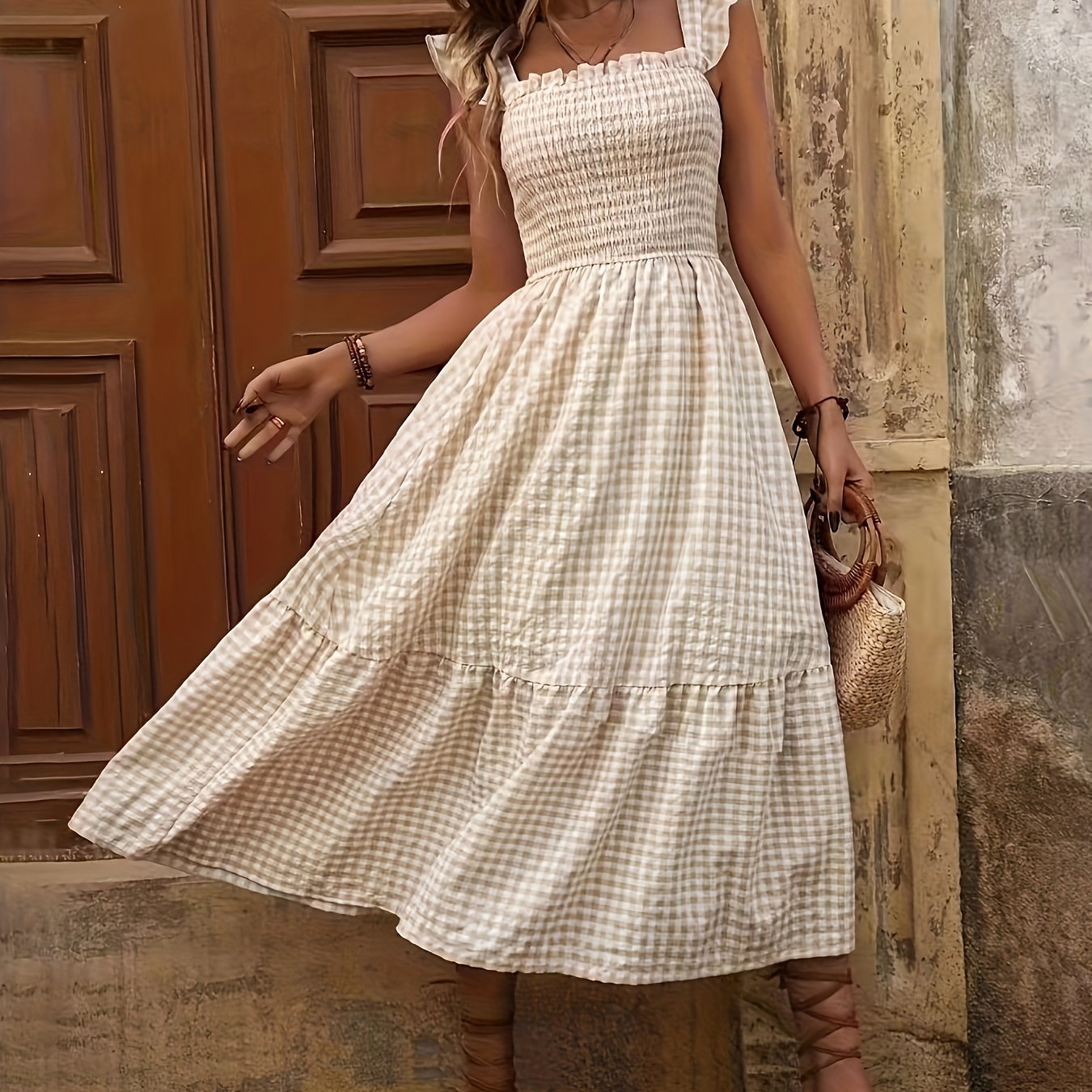 Emulin Elegant Plaid Dress