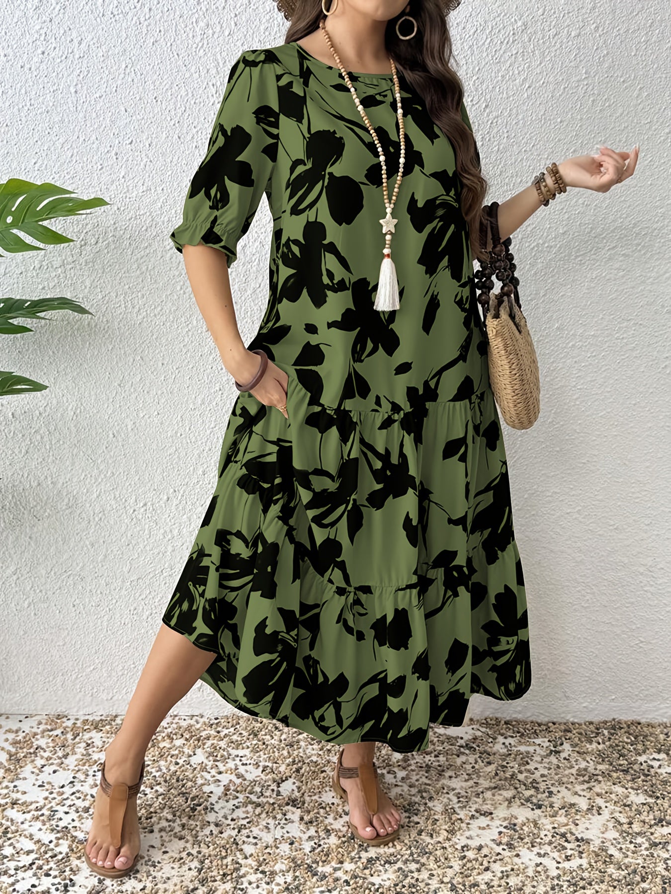 Printed Tiered Midi Dress