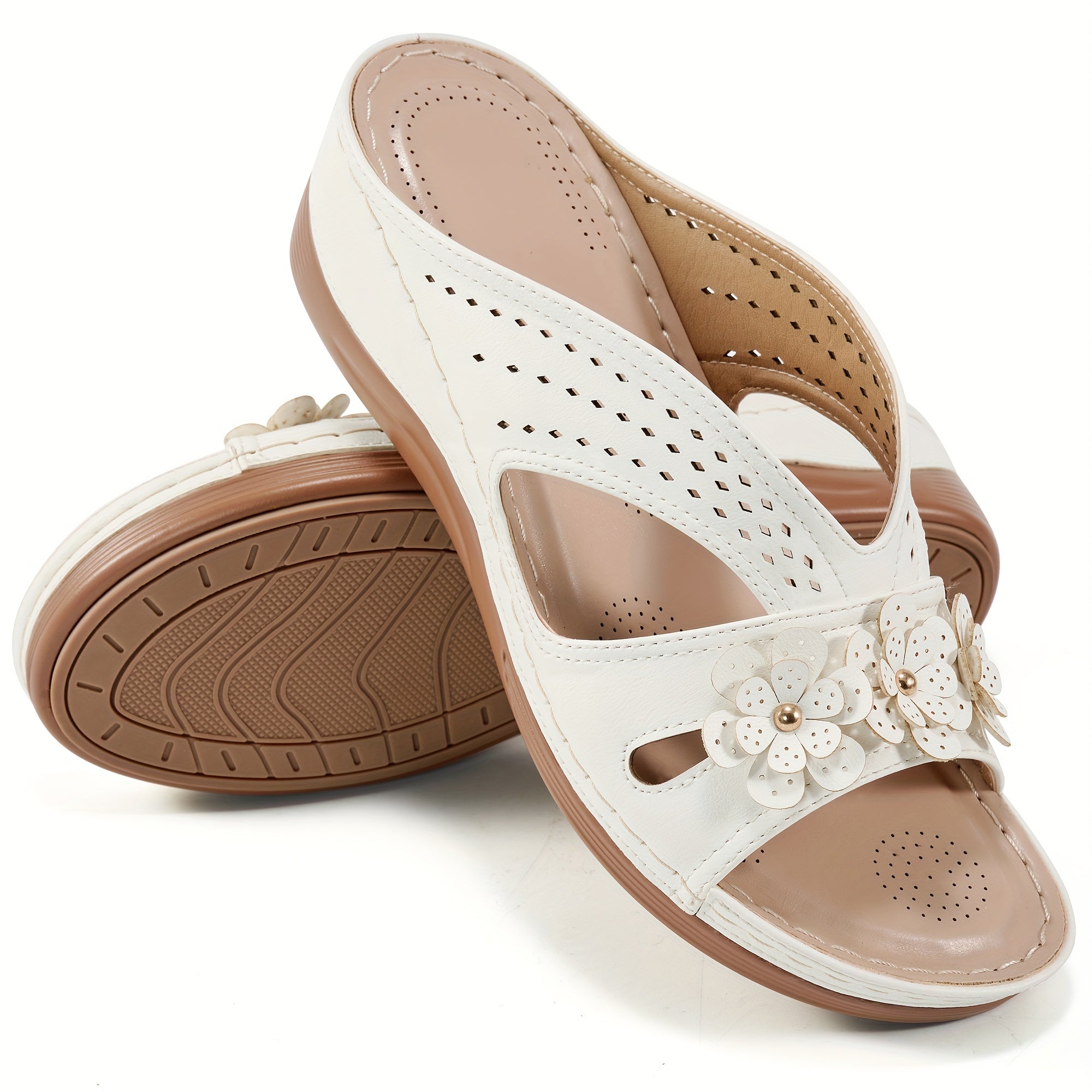Floral Comfort Wedge Slide Sandals