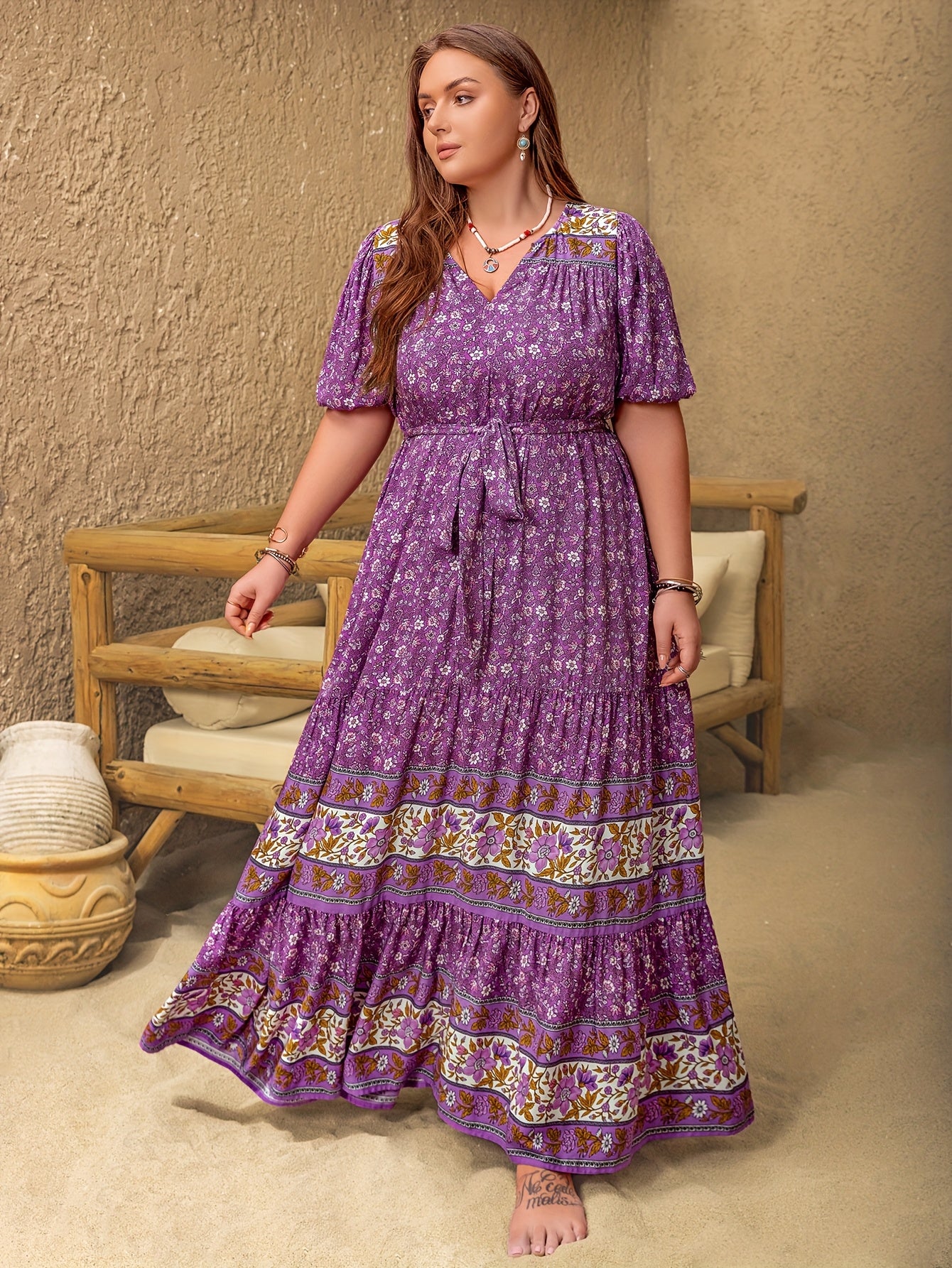 Mermaid Floral Belted Maxi Dress