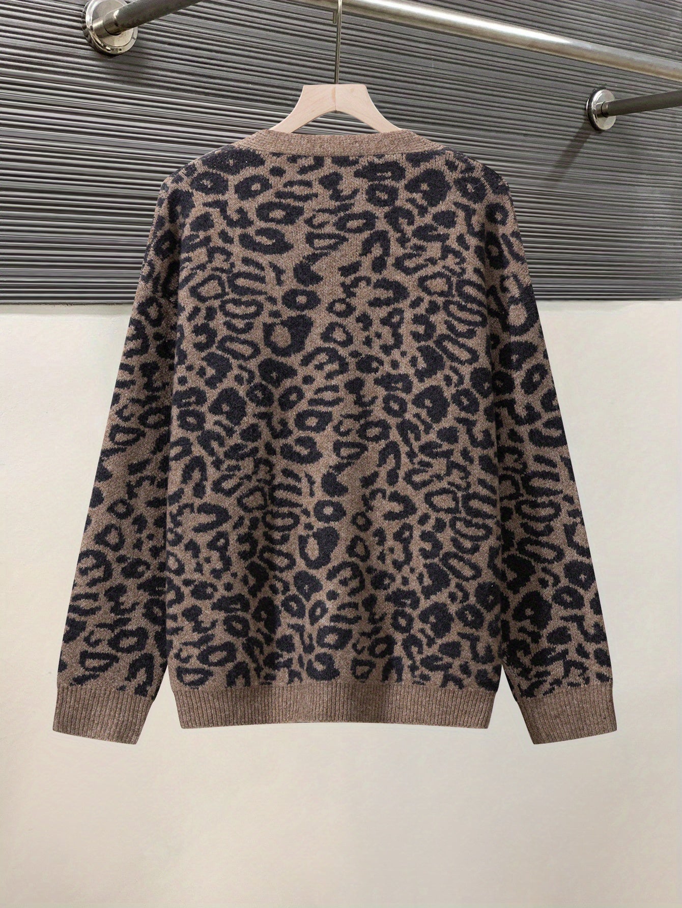 Vintage Leopard Jacquard Open-Front Cardigan Coat