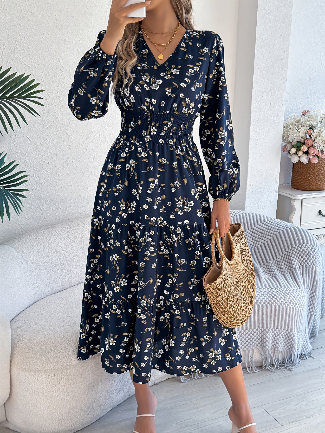 Spring Charm V-Neck A-Line Maxi Dress