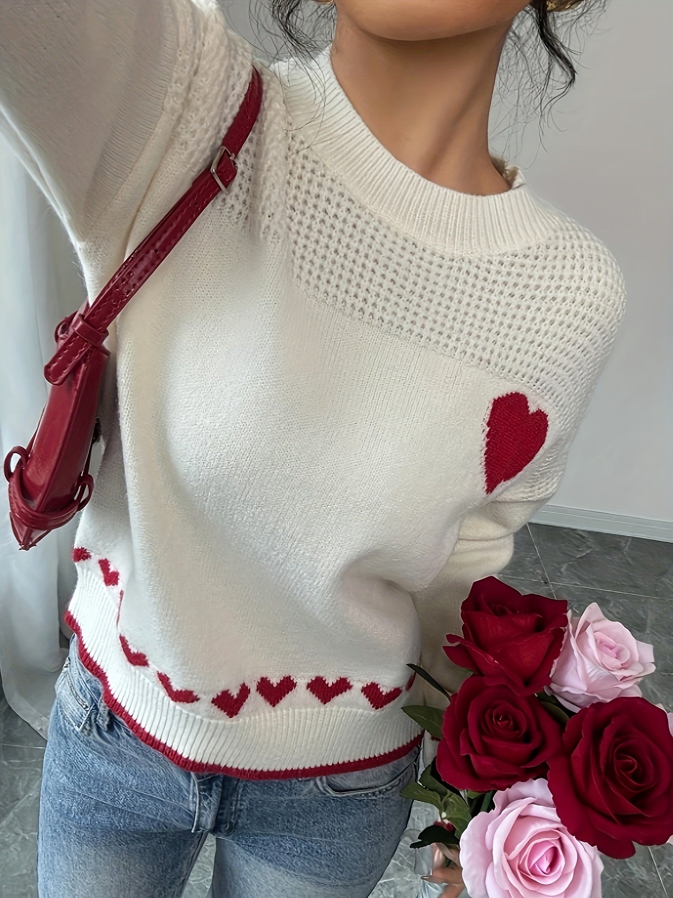 Sweet Heart Drop Shoulder Knit Sweater