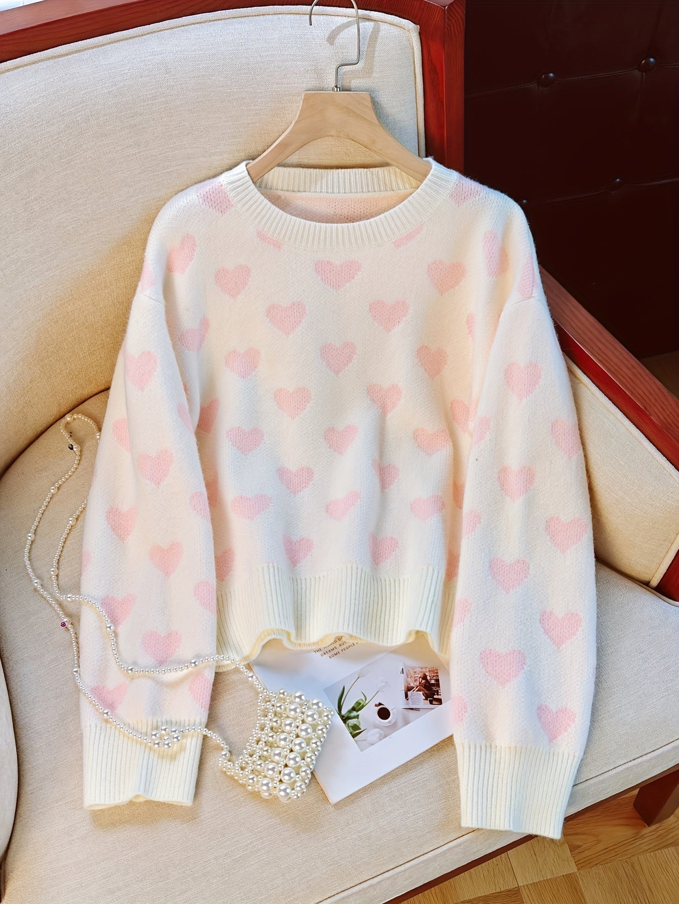 Soft Heart Knit Mid-Length Sweater