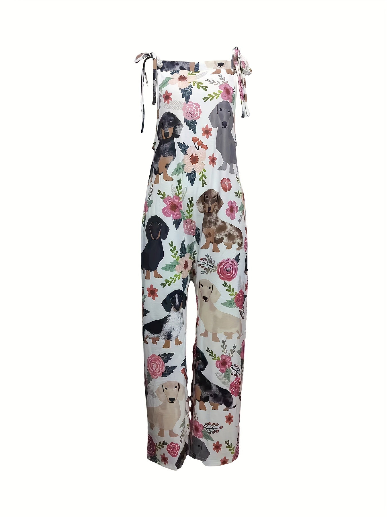 Floral Dachshund Wide Leg Jumpsuit