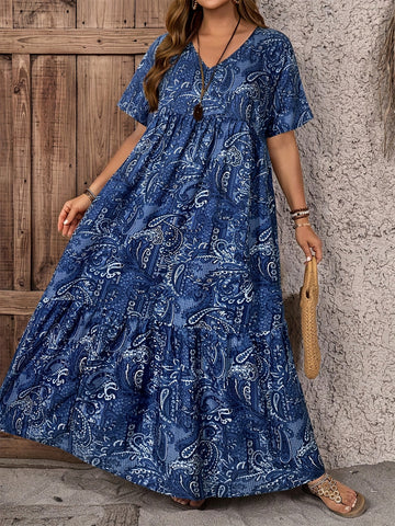 Asymmetrical Floral V-Neck Dress