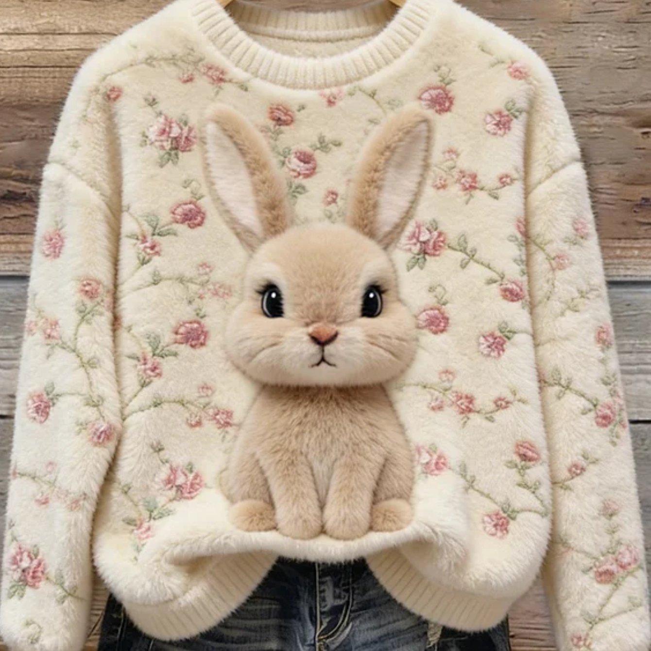 Bunny and Floral Art Print Sweatshirt