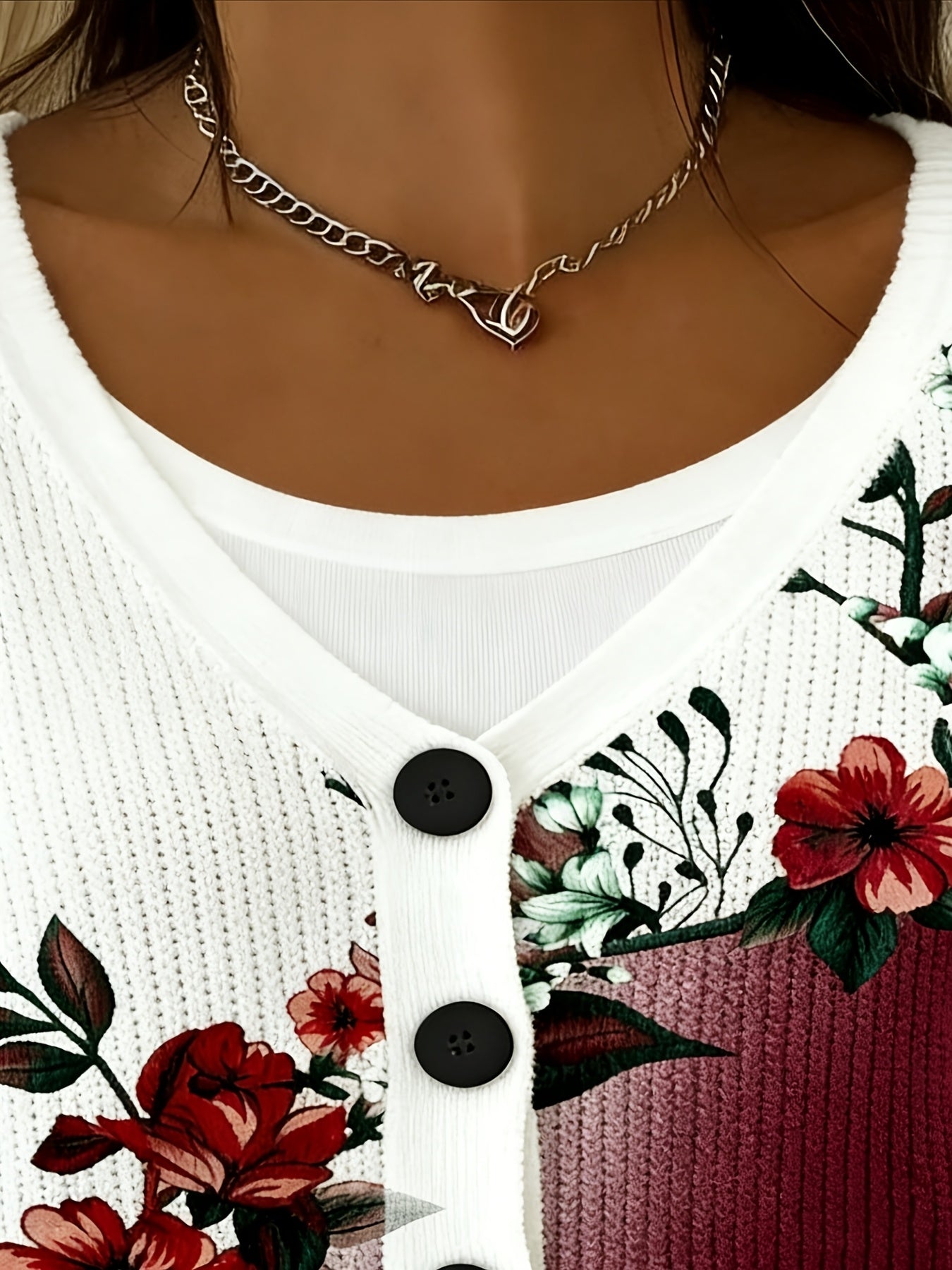 Romantic Rose Print Burgundy Cardigan