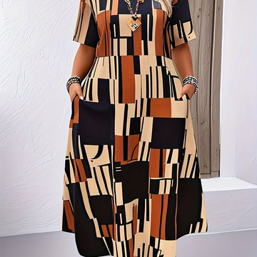 Plaid Pocket Flared Midi Dress