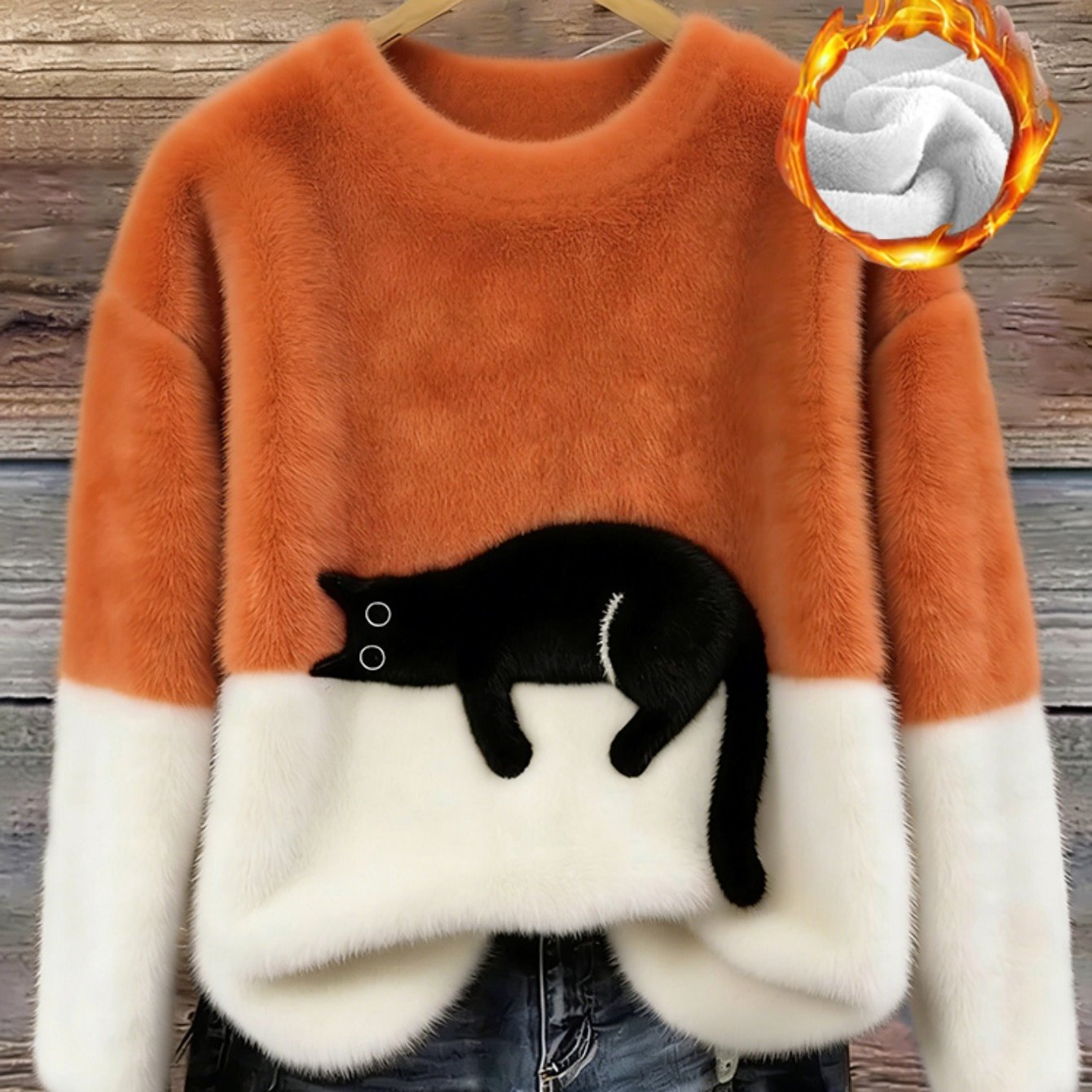 Color Block Black Cat Crew Sweatshirt
