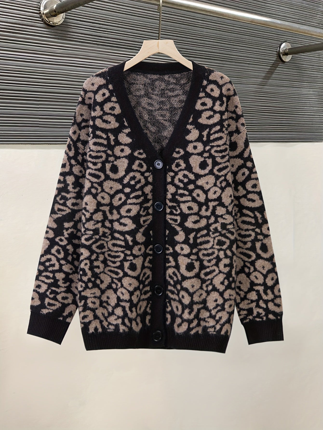 Vintage Leopard Jacquard Open-Front Cardigan Coat