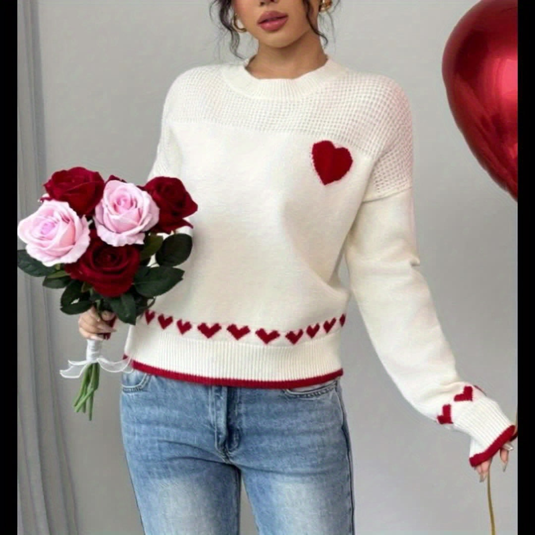 Sweet Heart Drop Shoulder Knit Sweater