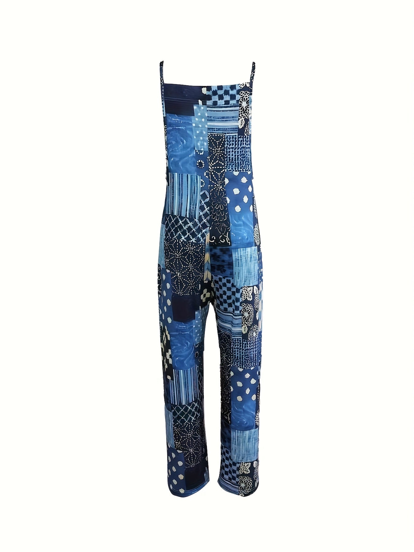 Blue Patchwork Boho Jumpsuit