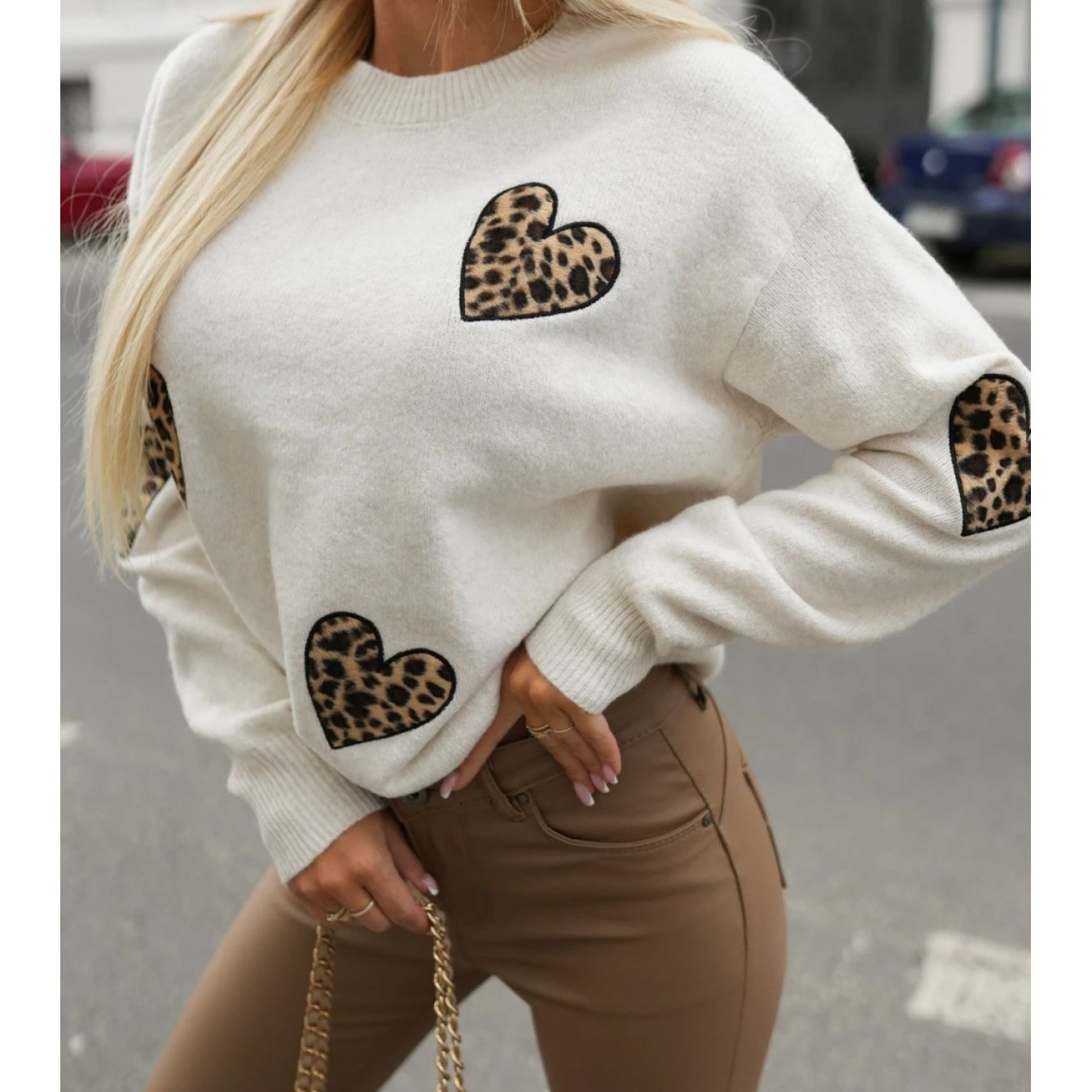 Refined Leopard Accent Knit Sweater