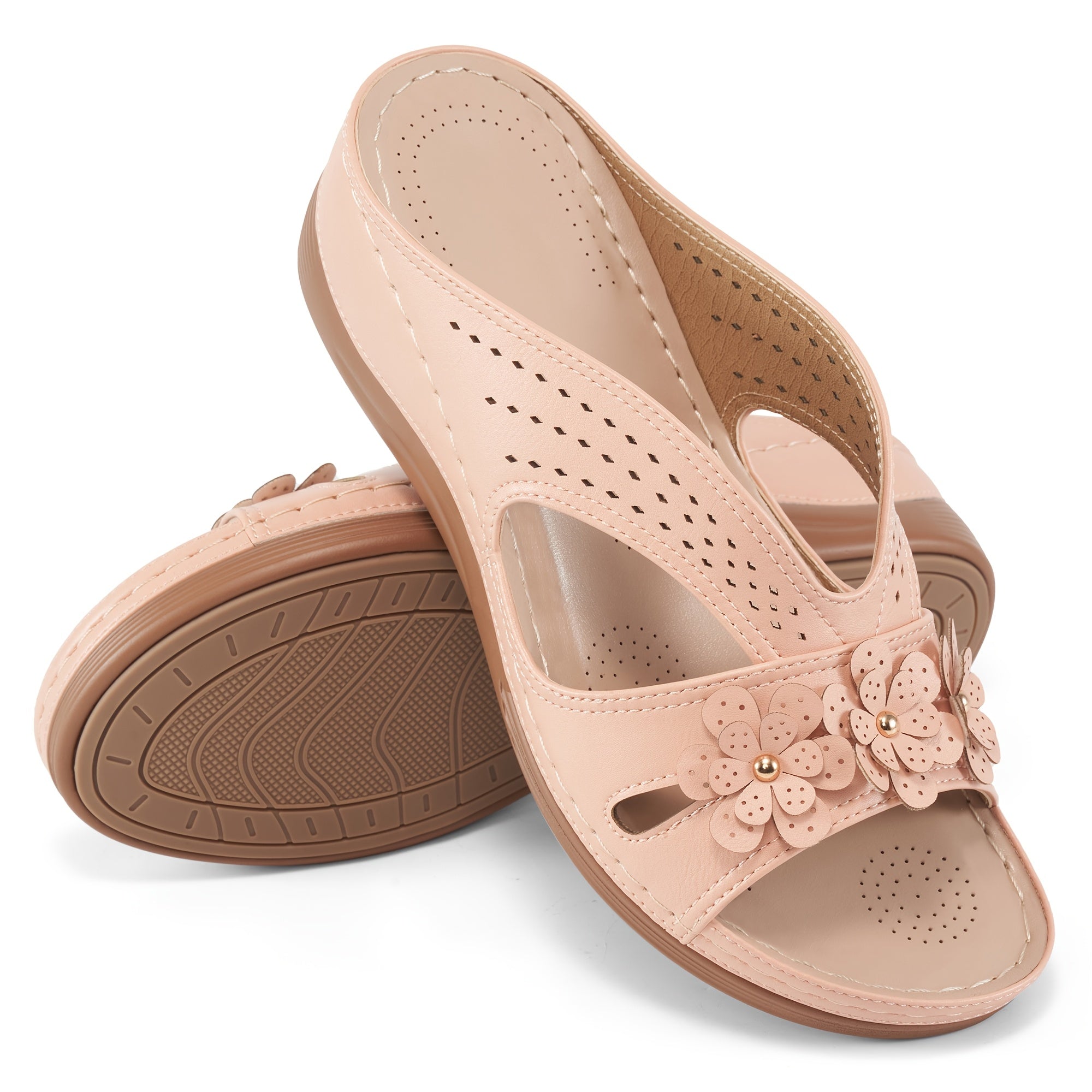 Floral Comfort Wedge Slide Sandals
