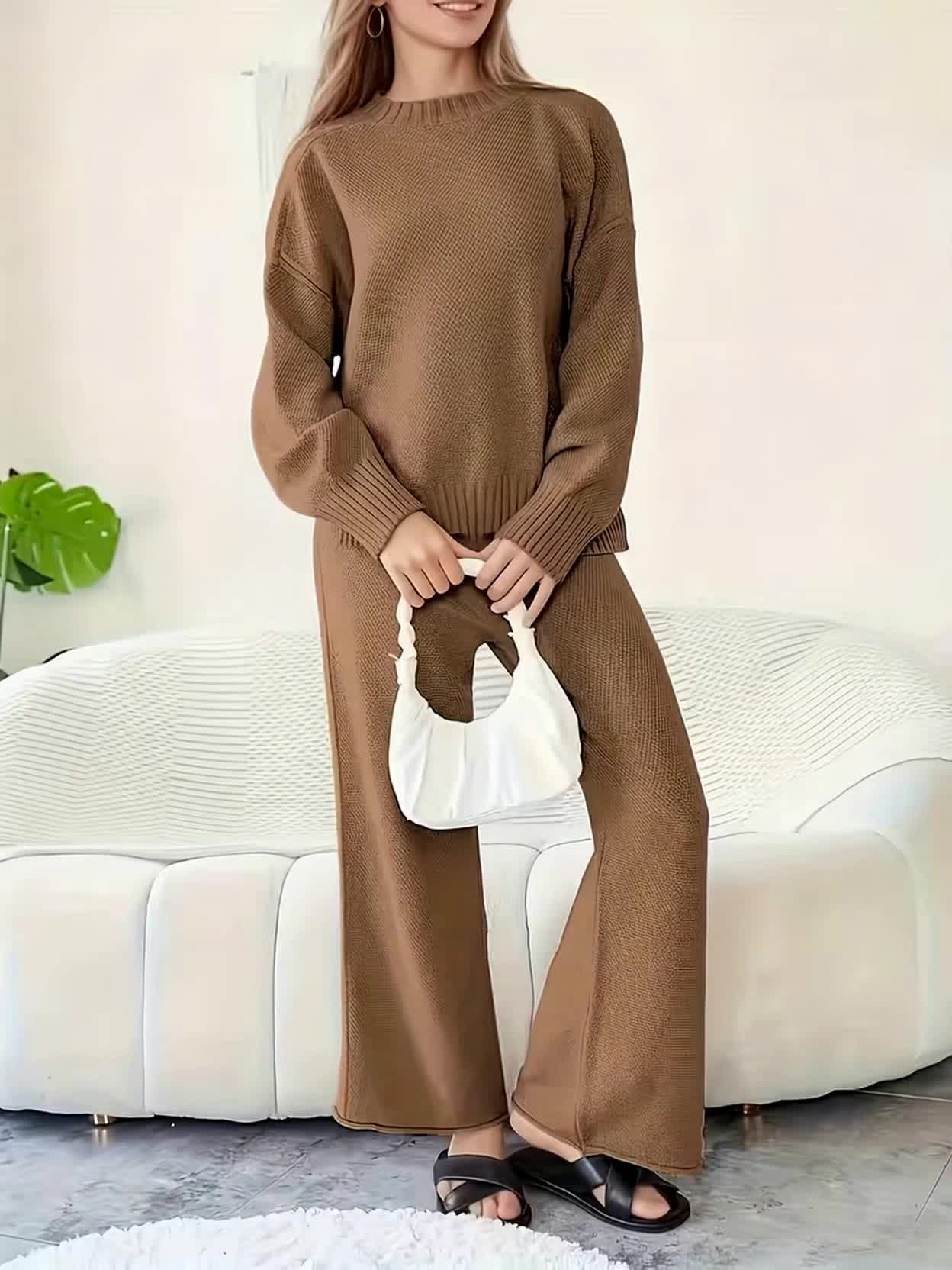 Knit Sweater & Wide-Leg Pants Set
