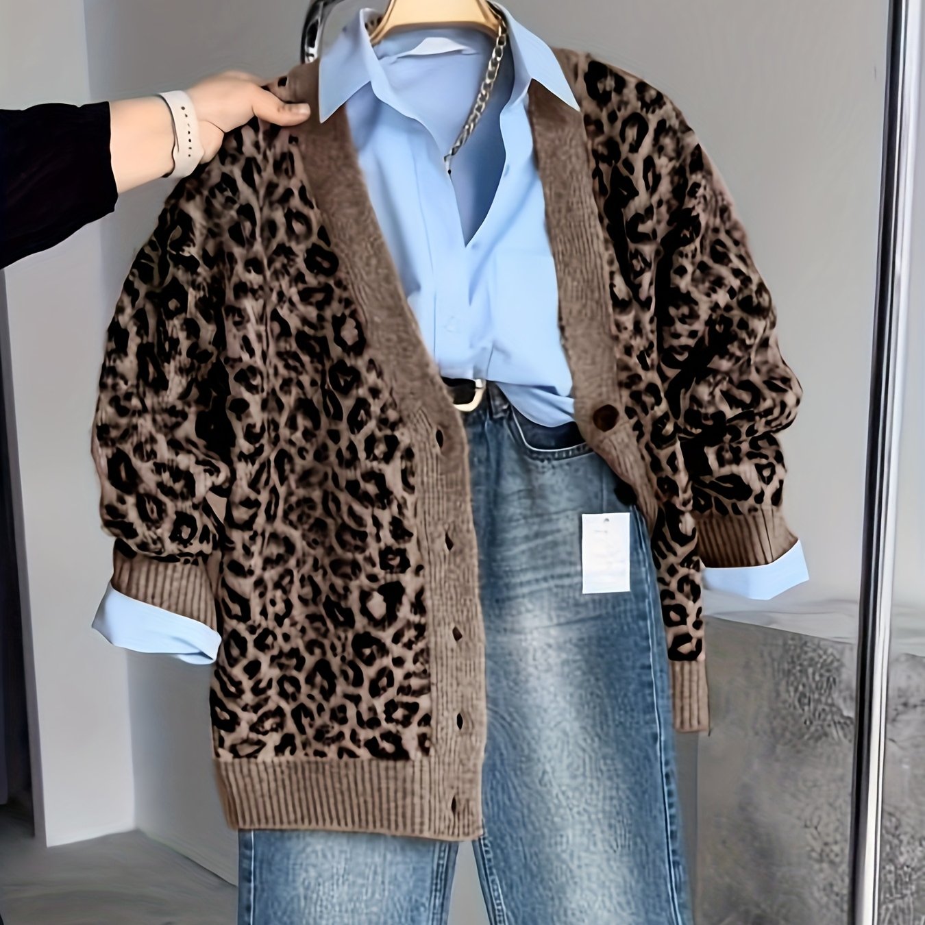 Vintage Leopard Jacquard Open-Front Cardigan Coat