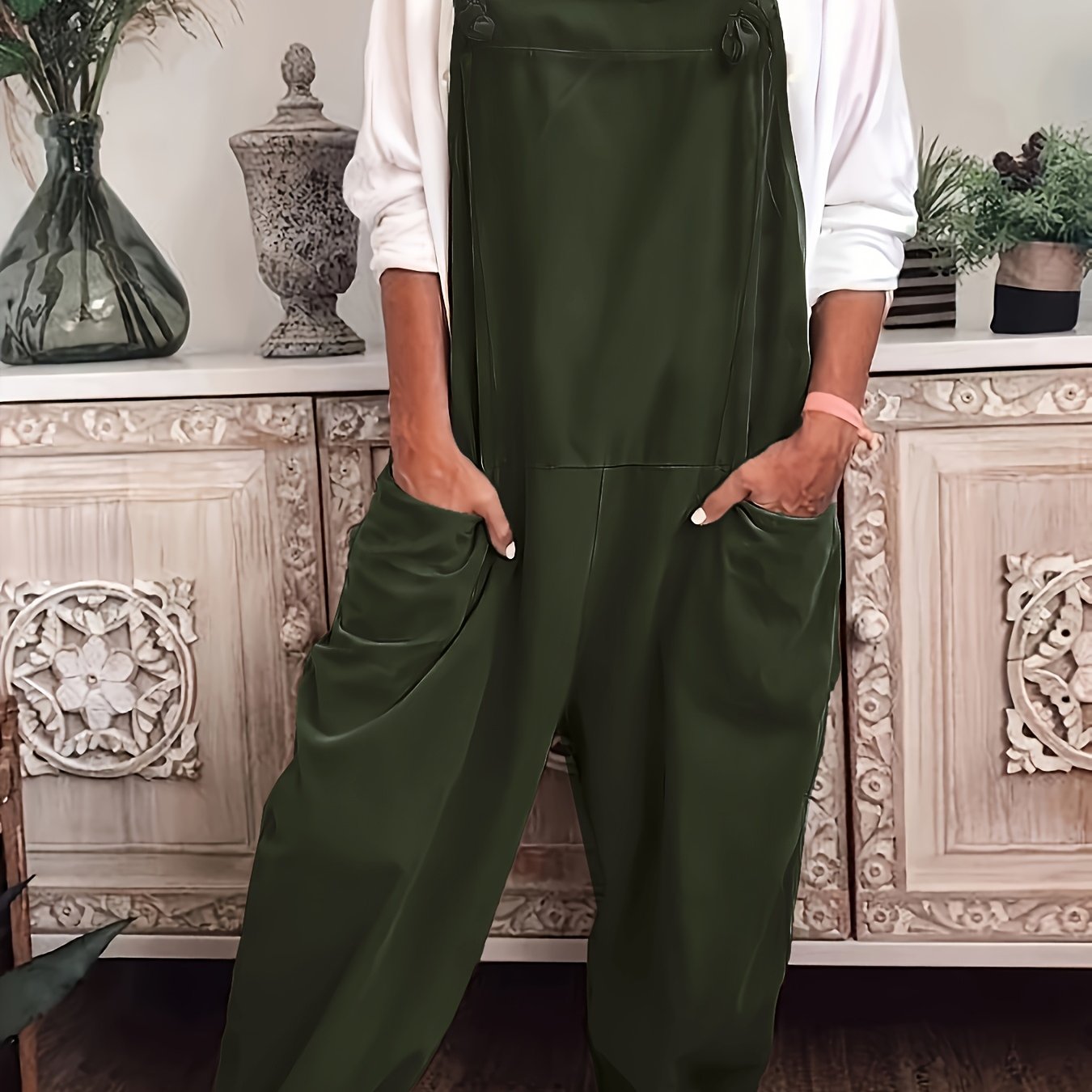 Khaki Structured Overalls