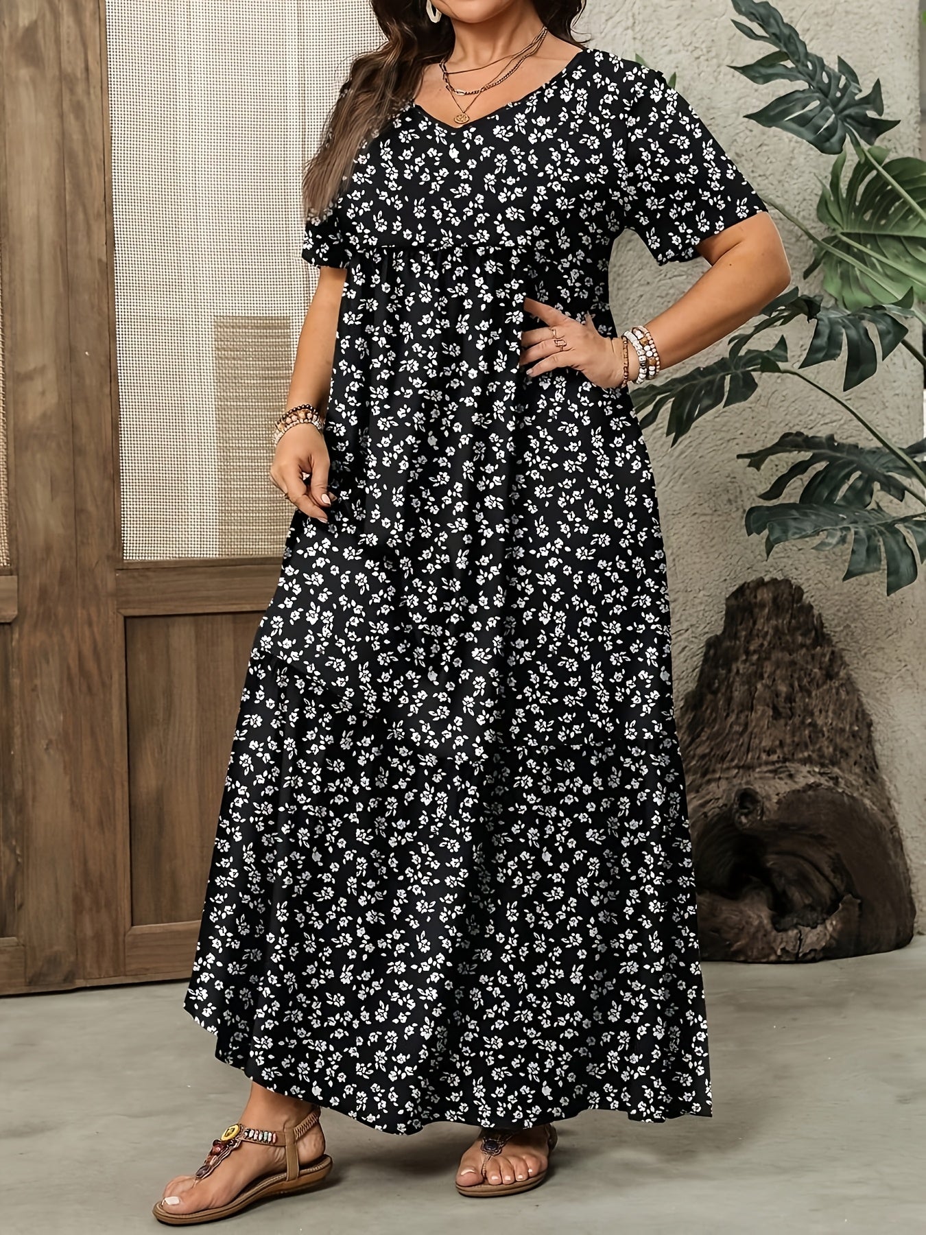 Floral V-Neck Tunic Maxi Dress