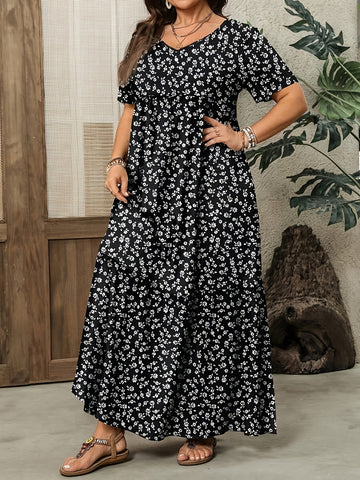 Floral V-Neck Tunic Maxi Dress