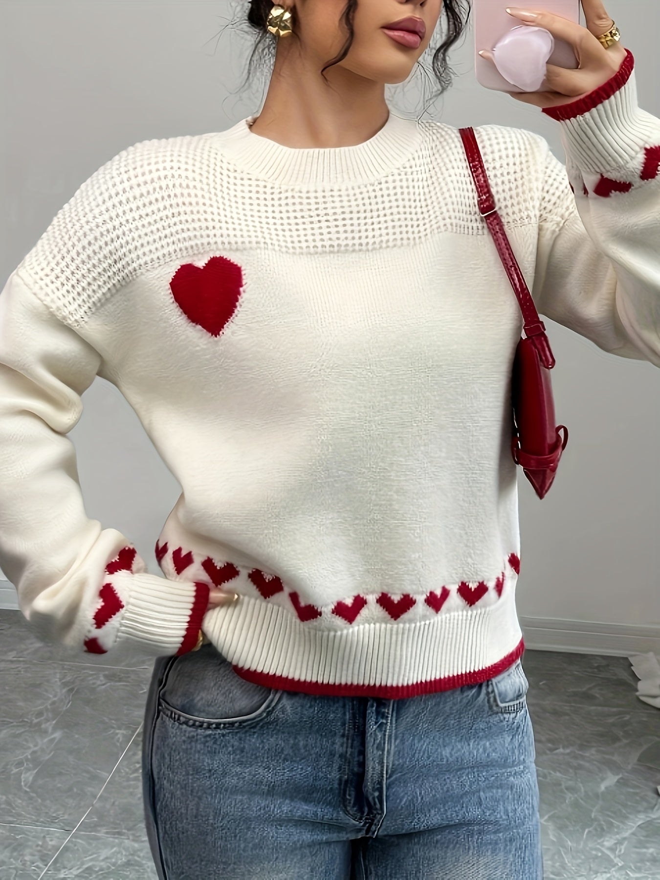 Sweet Heart Drop Shoulder Knit Sweater