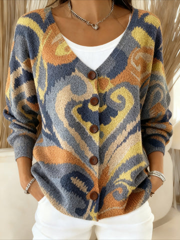 Heart Print V-Neck Knit Cardigan