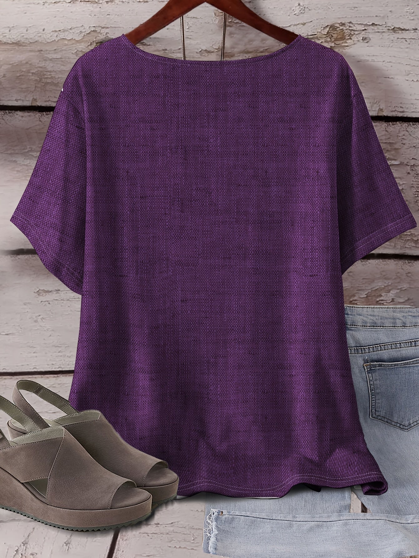 Purple Floral Crew Neck T-Shirt