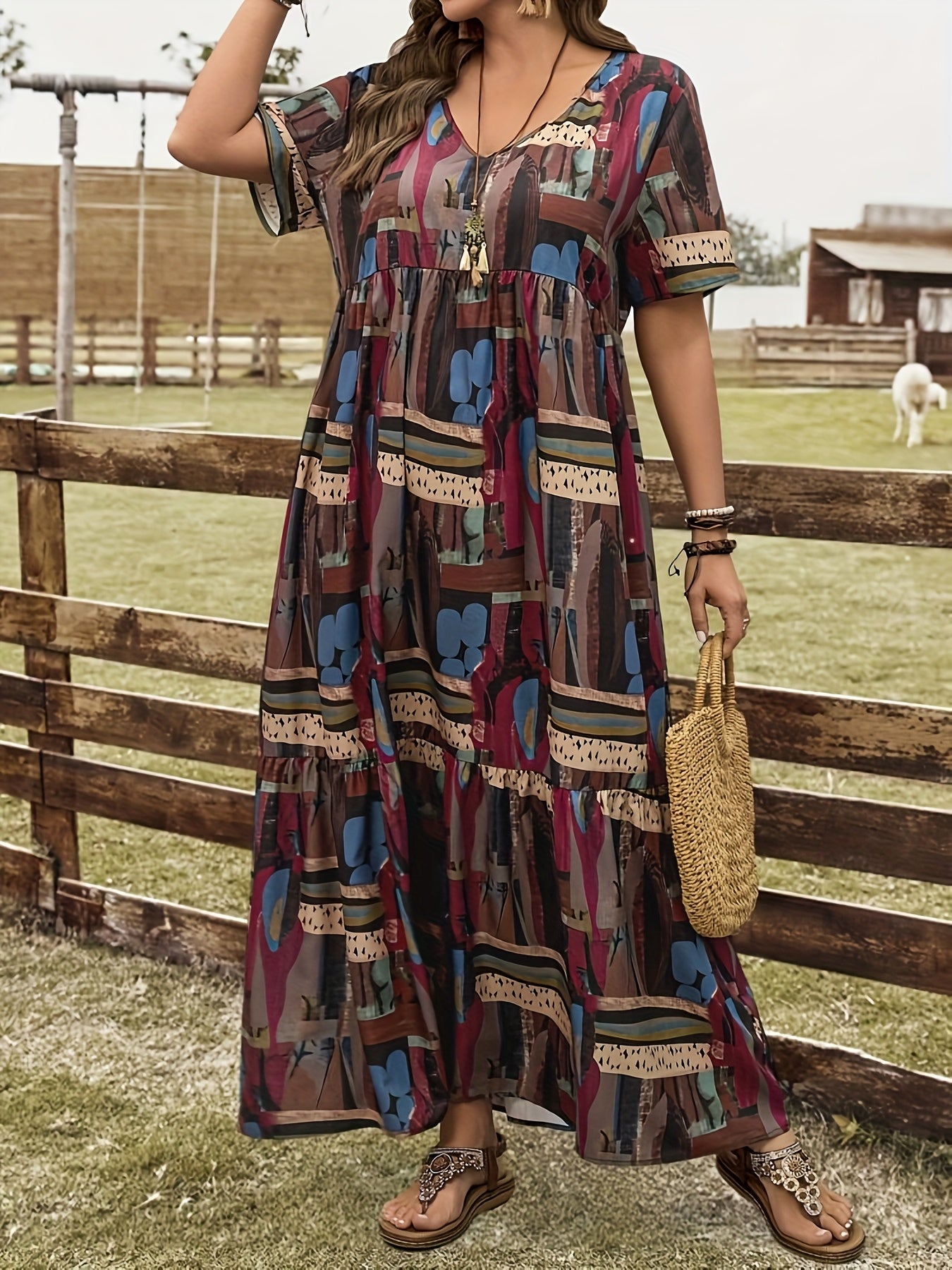 Geometric Flowy Maxi Dress