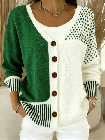 Elegant Contrast Button-Front Cardigan