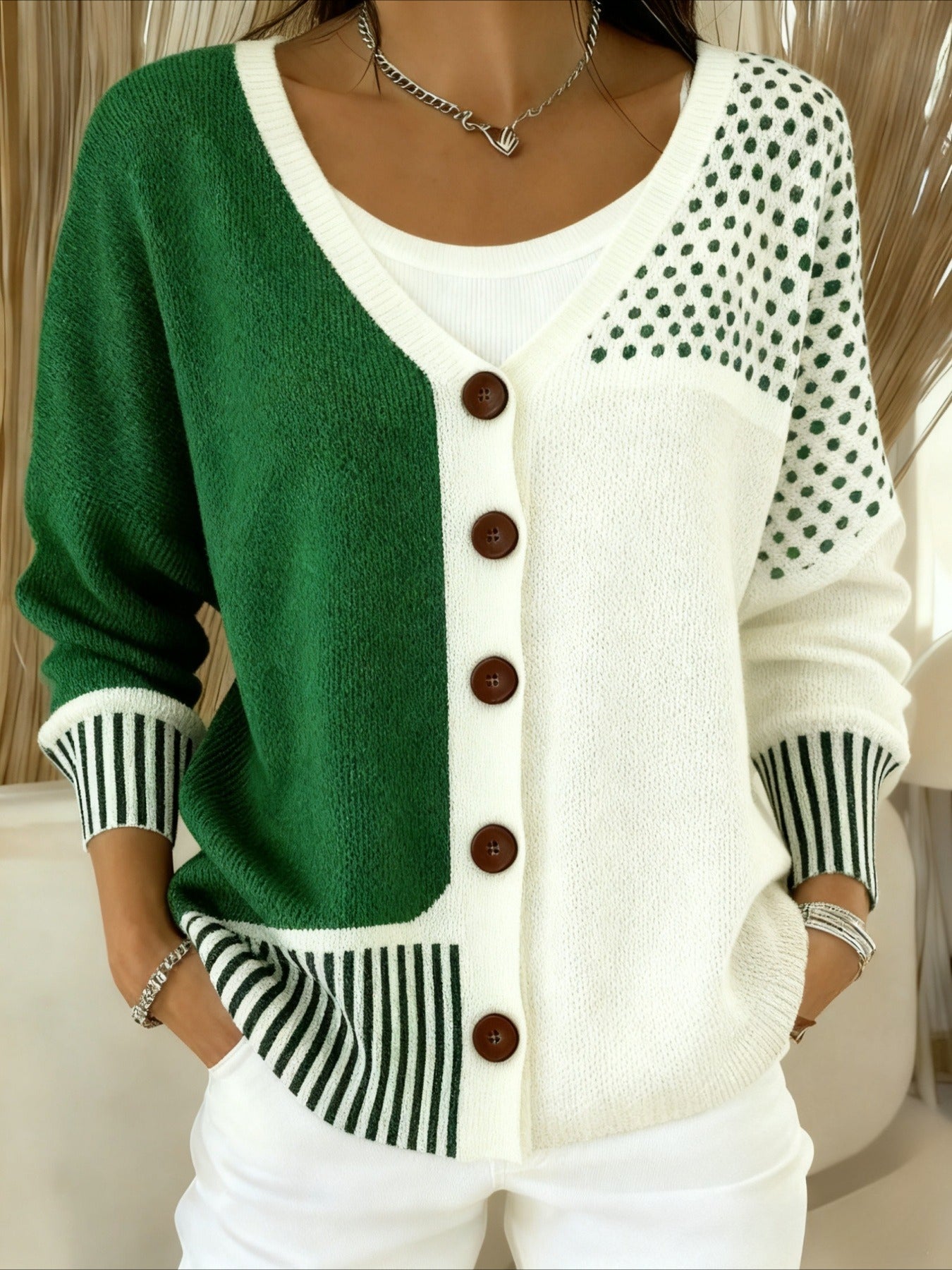 Elegant Contrast Button-Front Cardigan