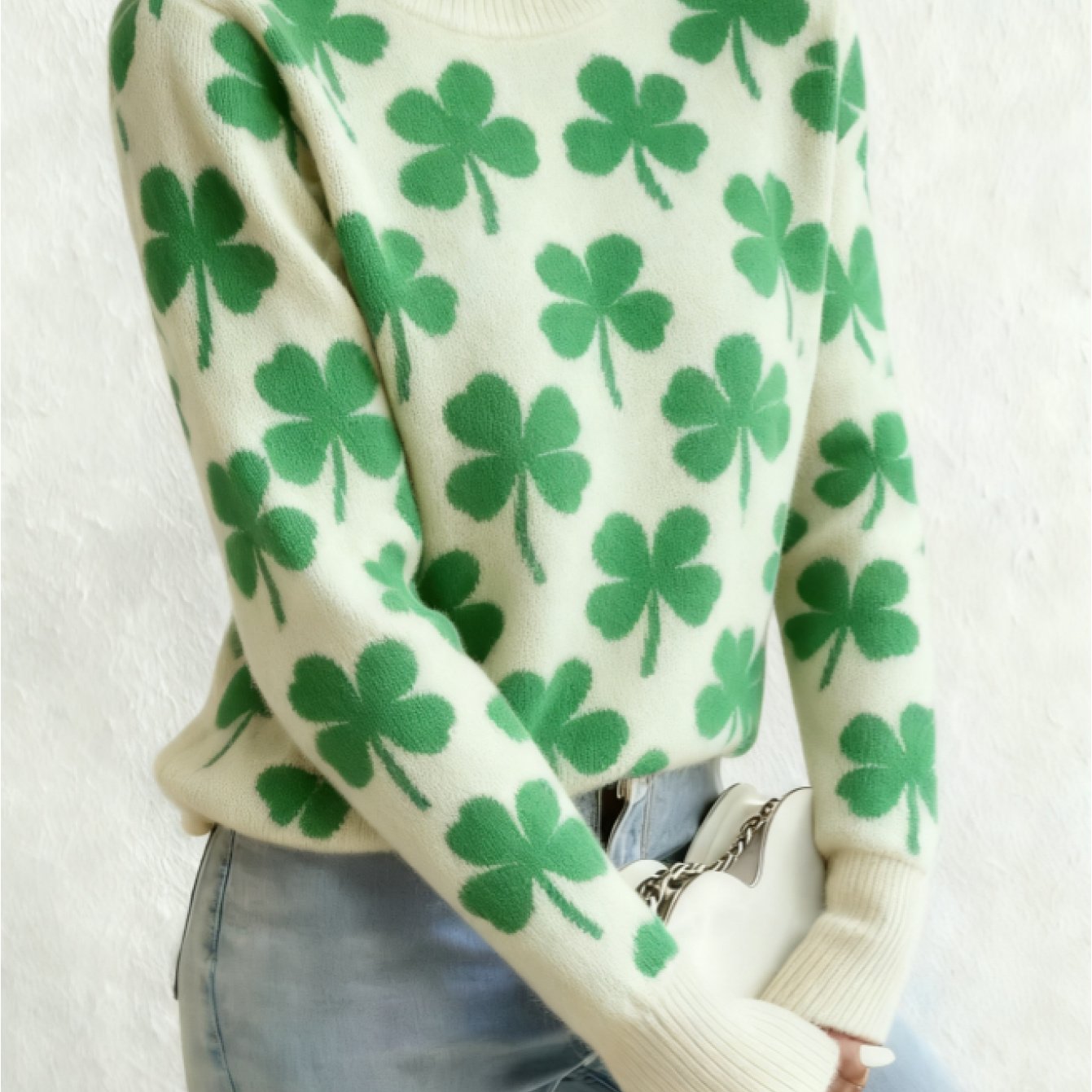 Four Leaf Clover Color Block Knit Sweater