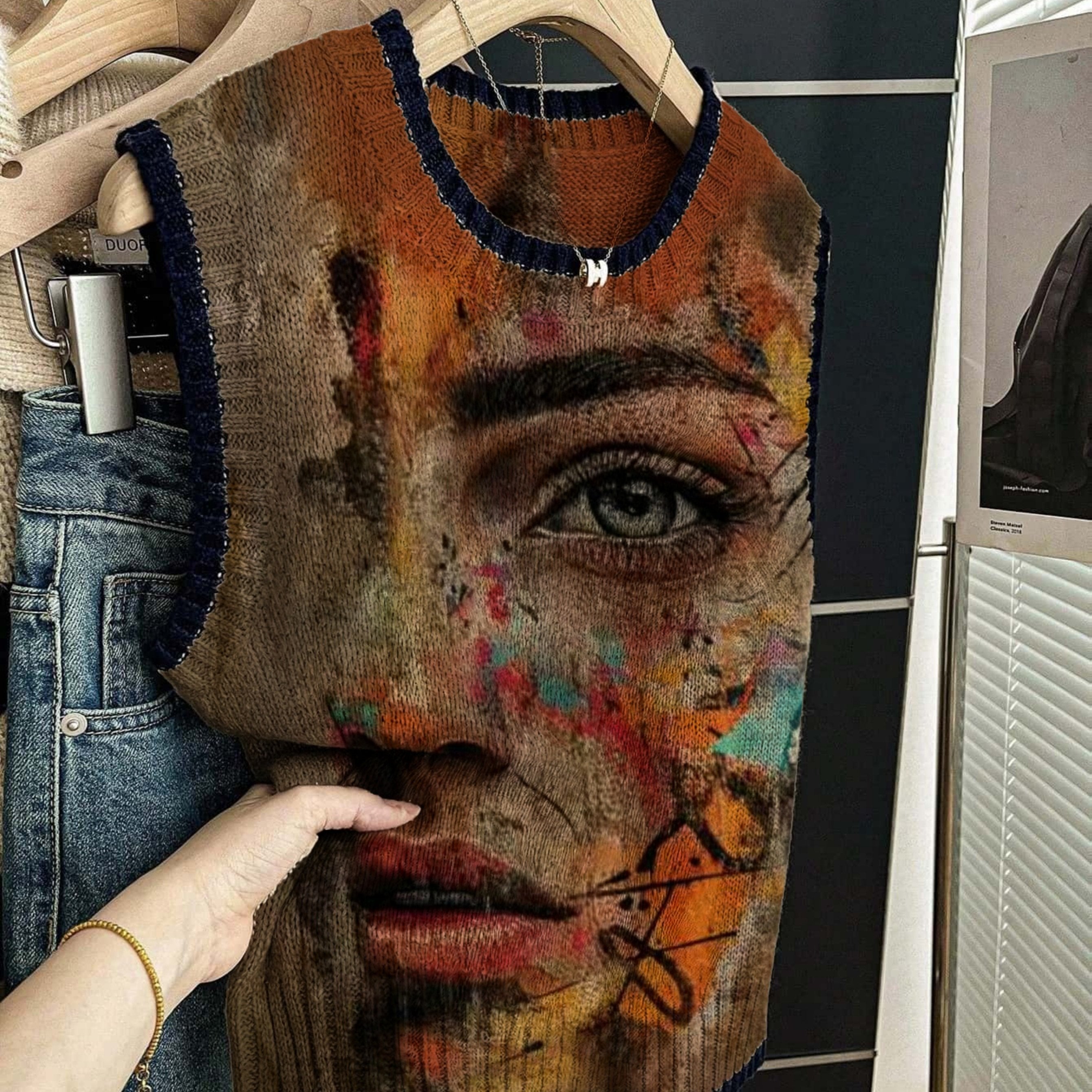 Abstract Face Art Knit Vest