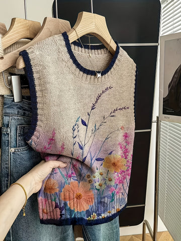 Floral Color Block Knit Vest