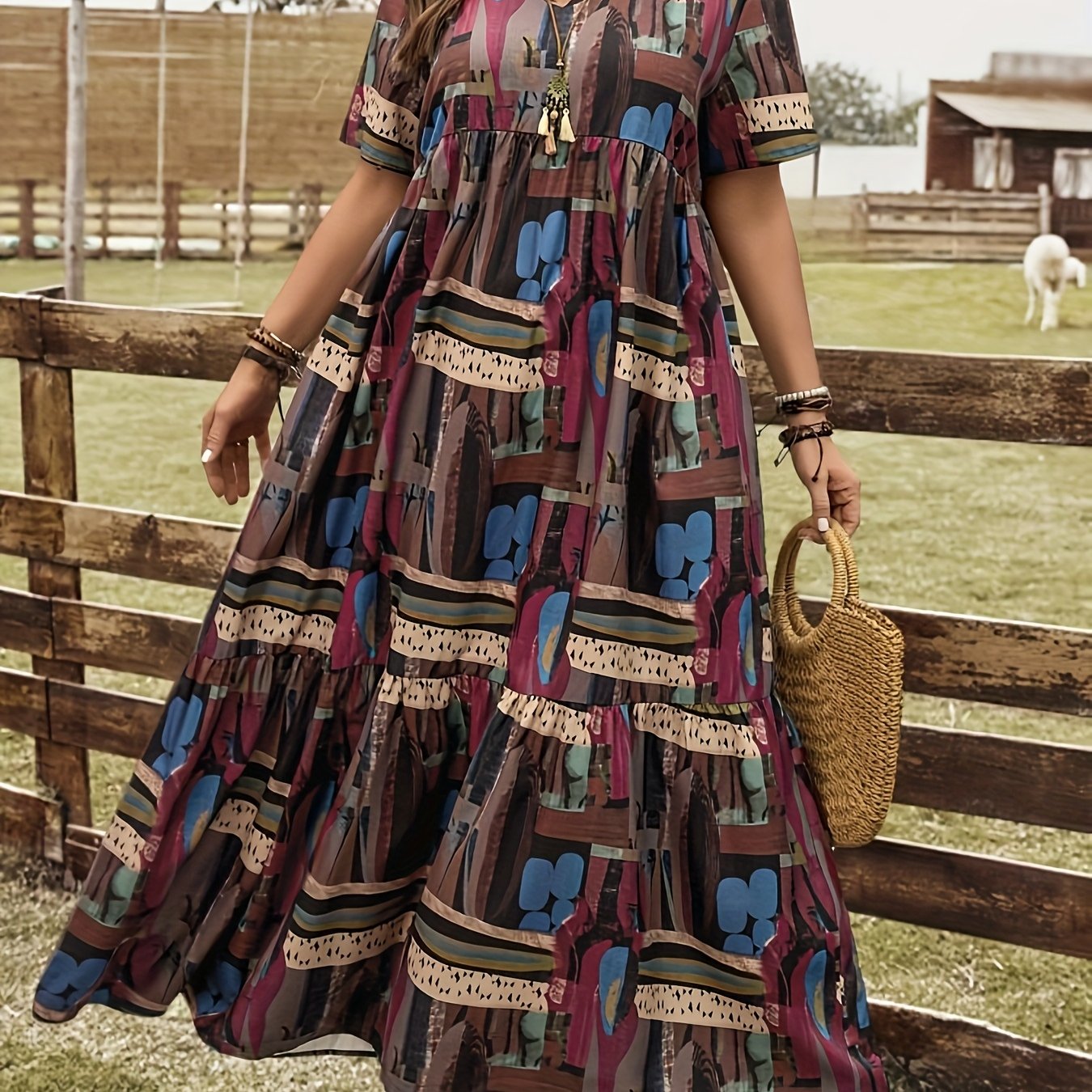 Geometric Flowy Maxi Dress