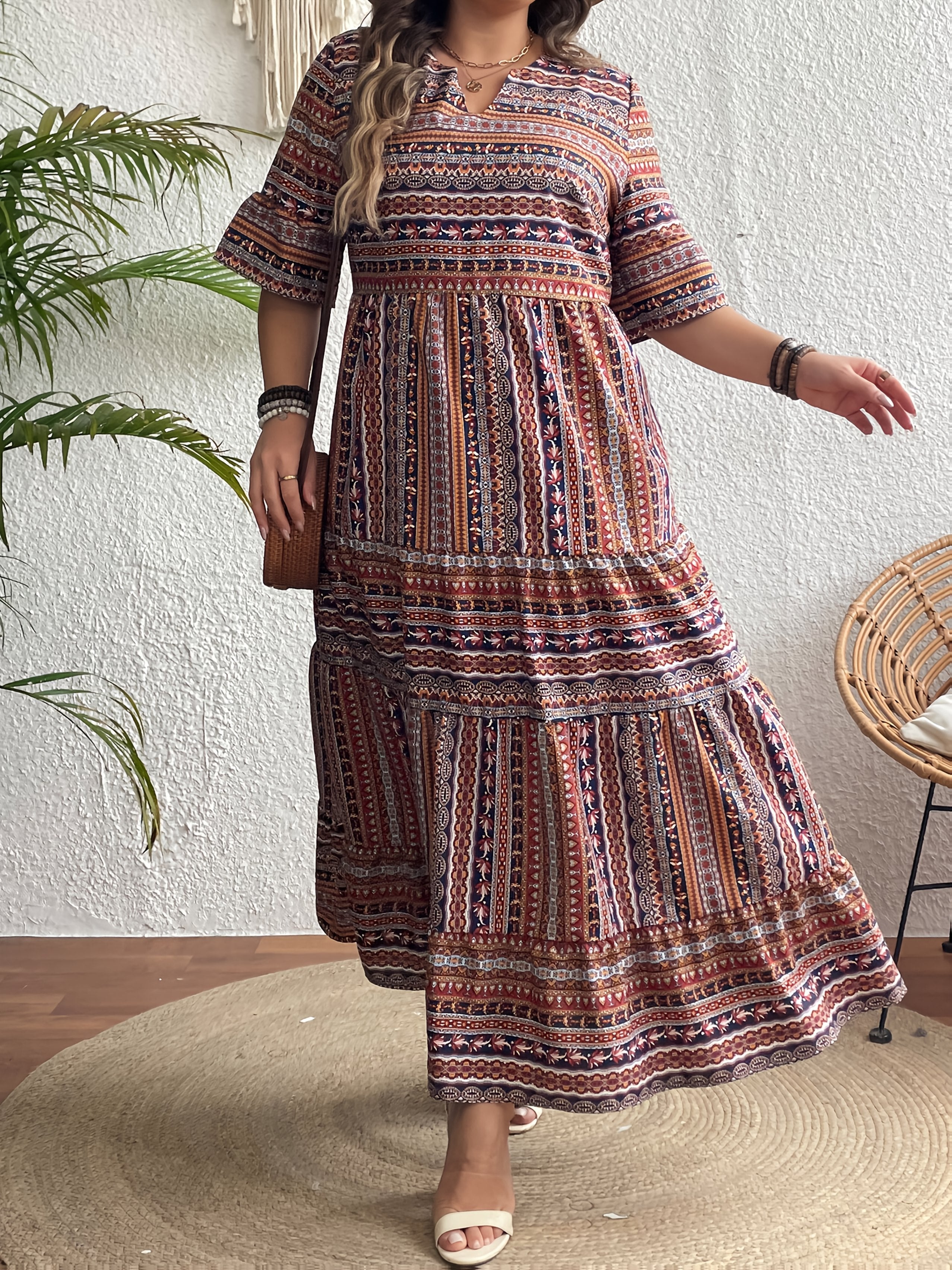 Printed Peplum Midi Dress