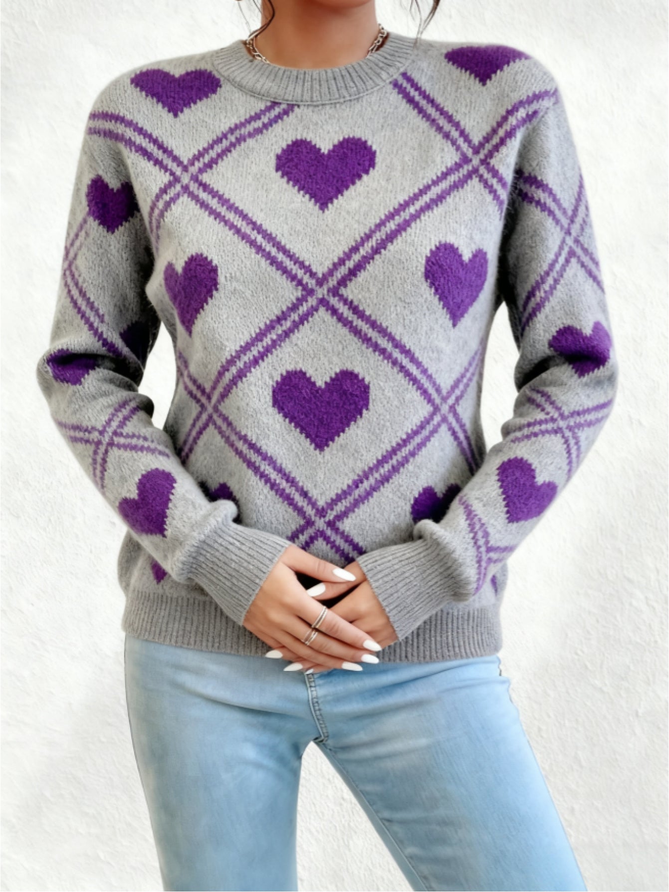 Diamond Heart Color Block Sweater