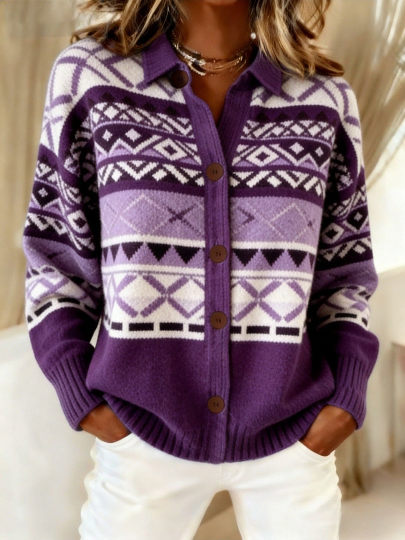 Purple Diamond Geometric Cardigan