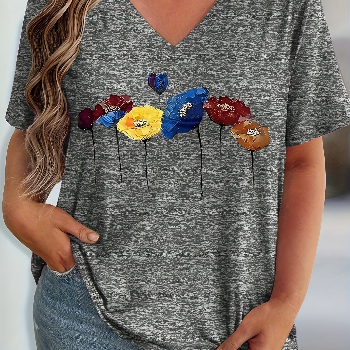 Floral V-Neck T-Shirt