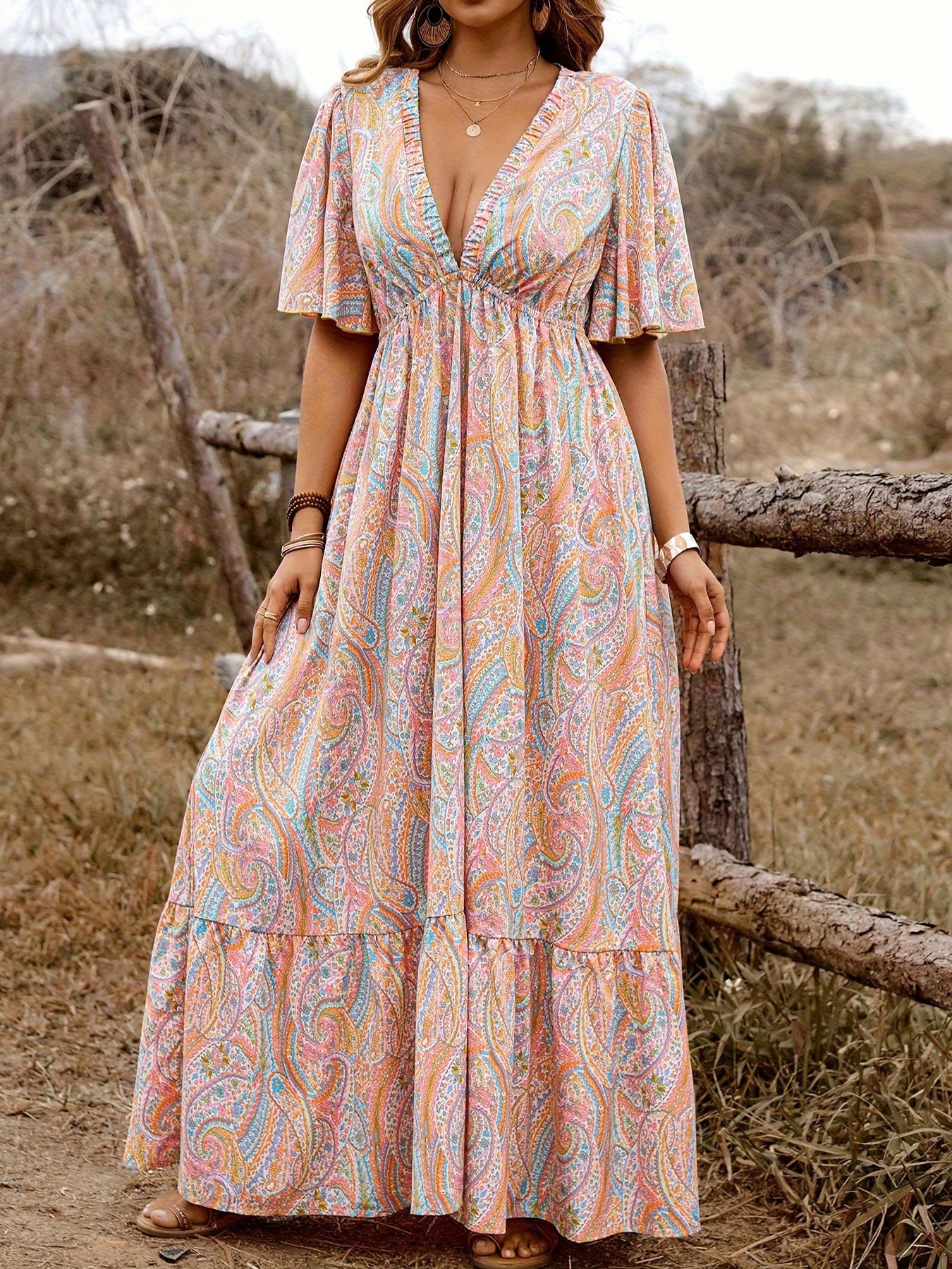 Women’s Fashion Print V-Neck Dress