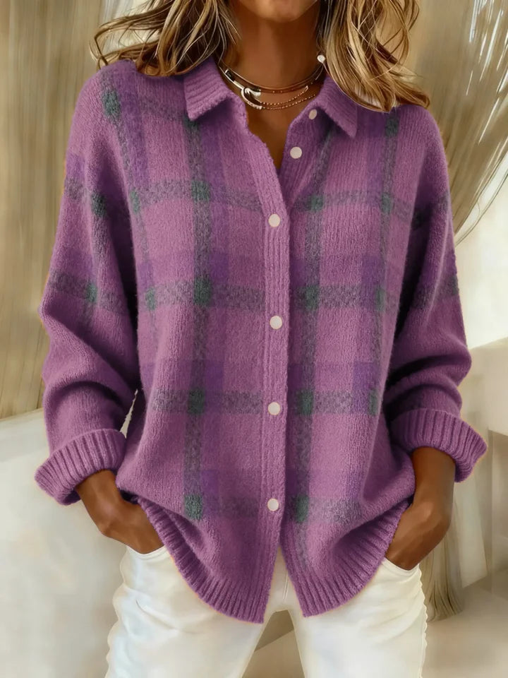 Retro Contrast Plaid Sweater