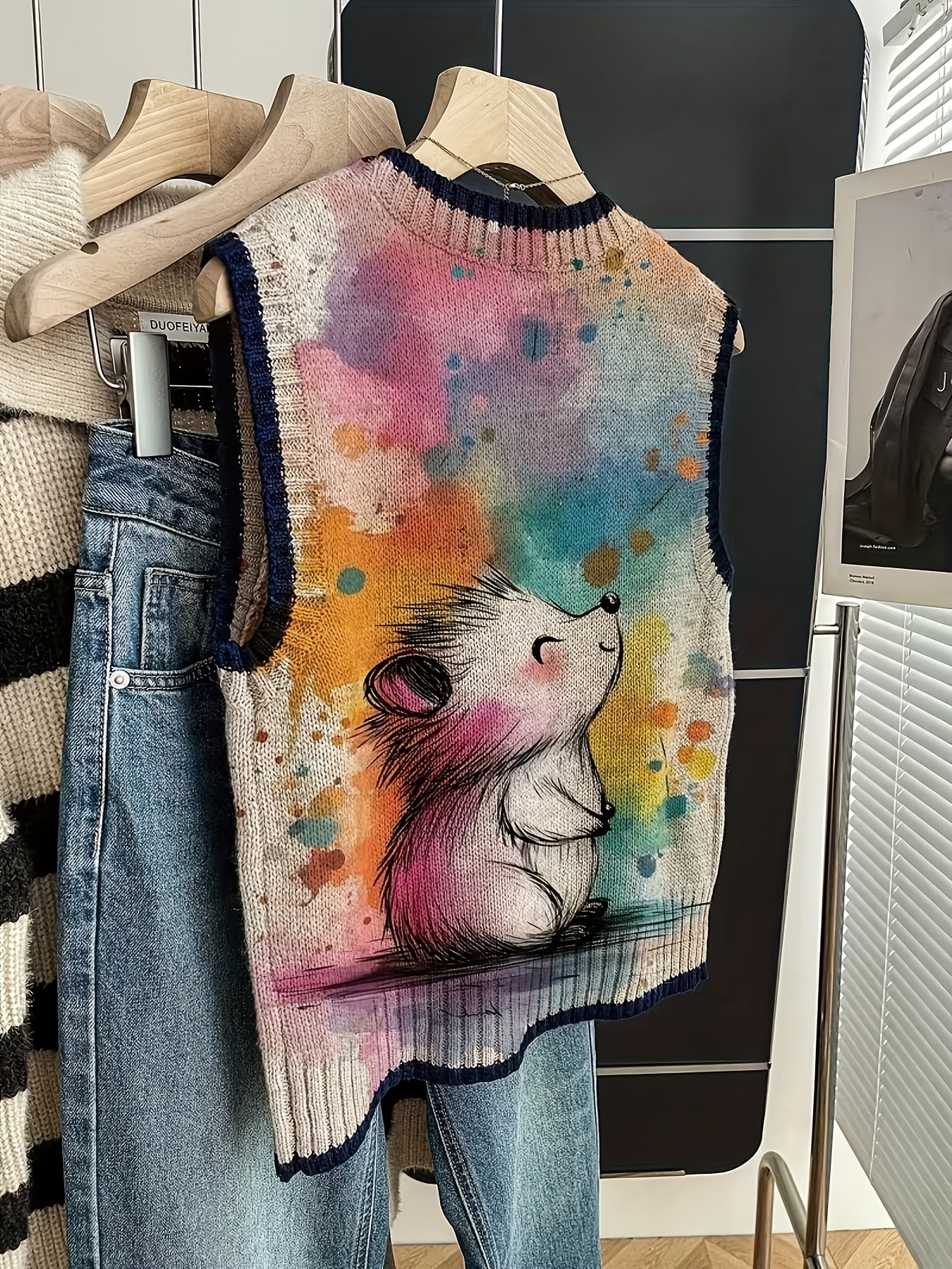 Hedgehog Illustration Knit Vest