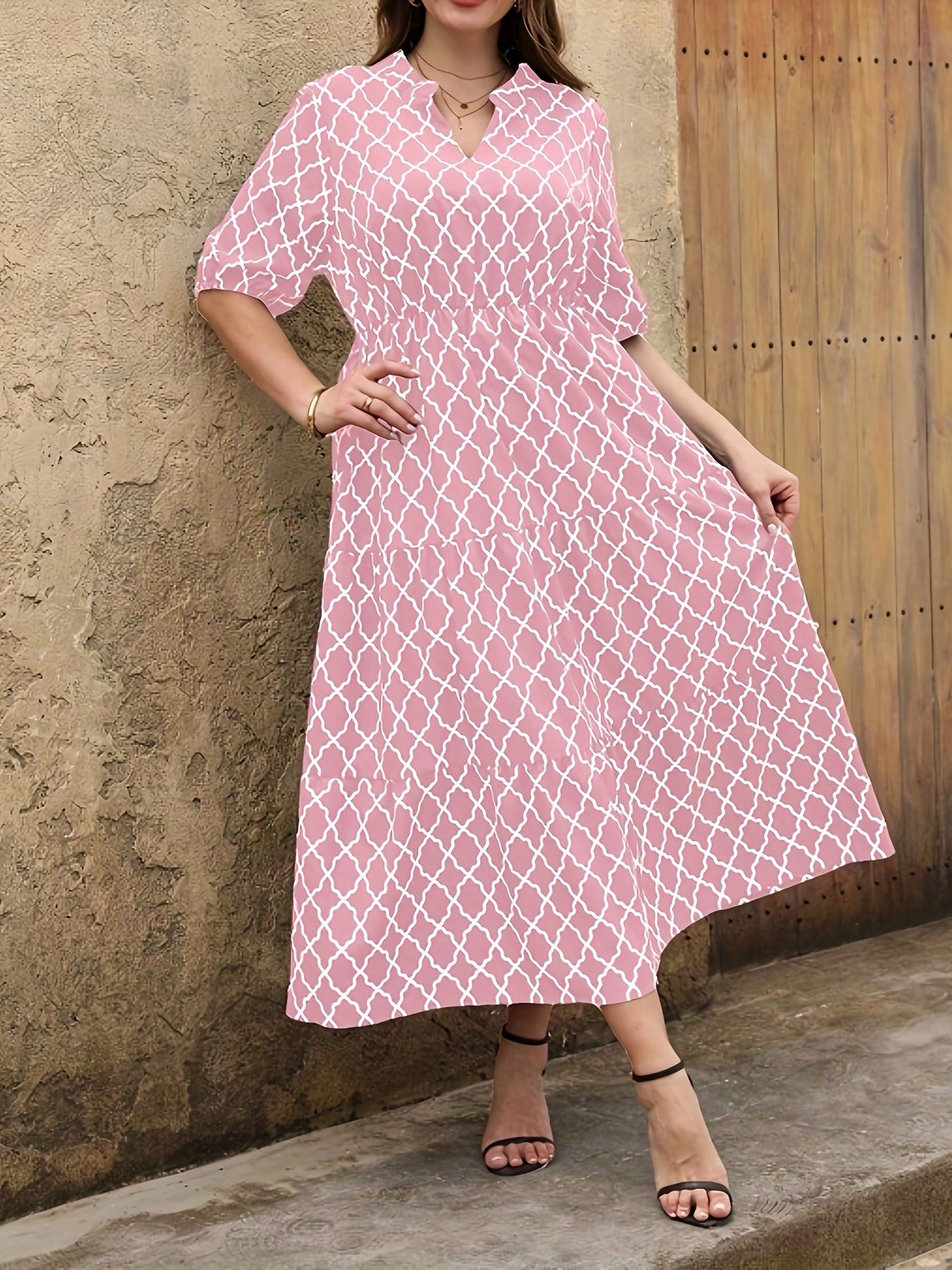 Notched Collar Printed Dress