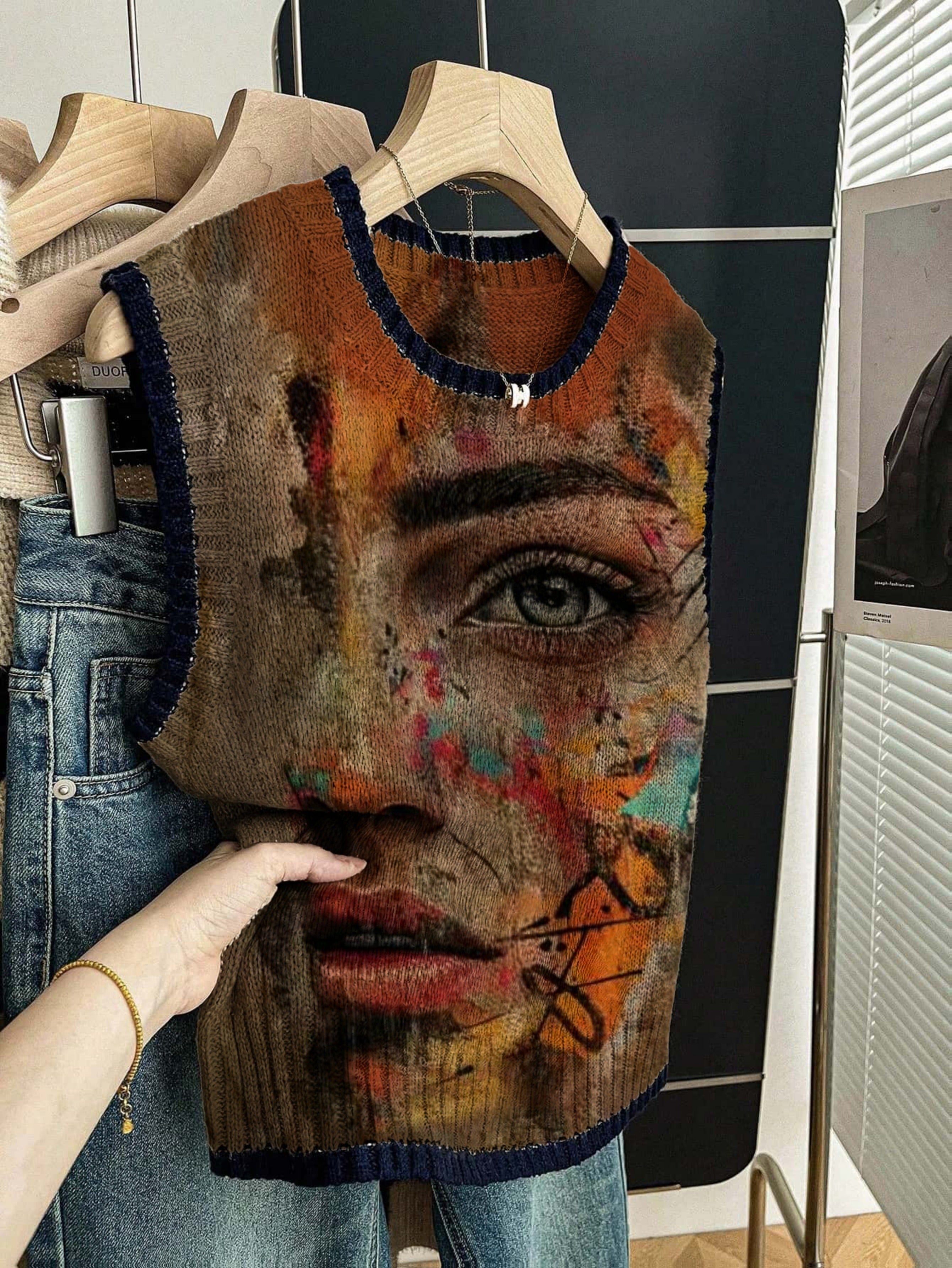 Abstract Face Art Knit Vest